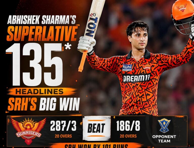Abhishek Sharma's superlative 135* headlines SRH's big win
