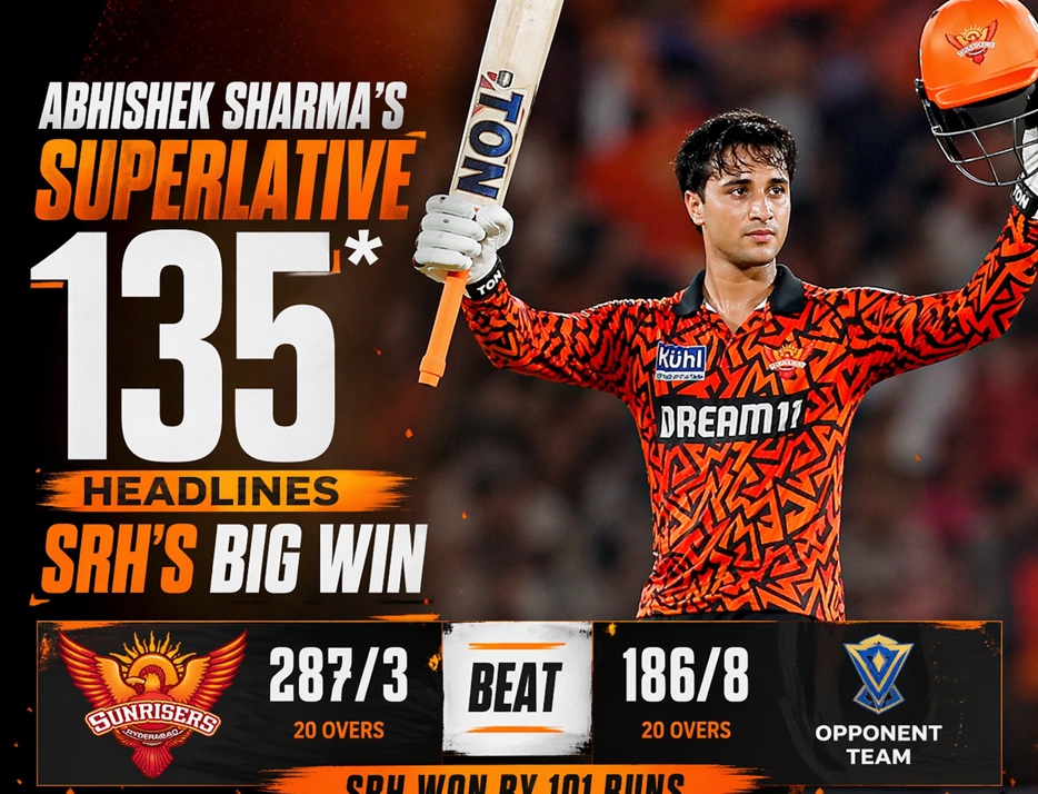 Abhishek Sharma's superlative 135* headlines SRH's big win