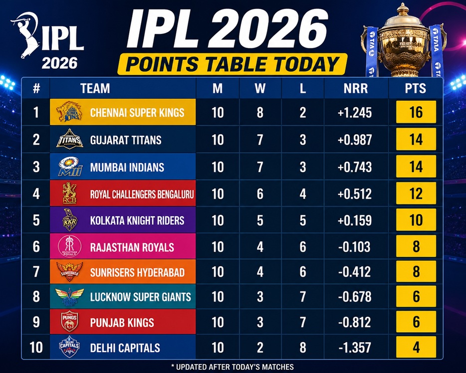 Hot IPL 2026 Points Table Today