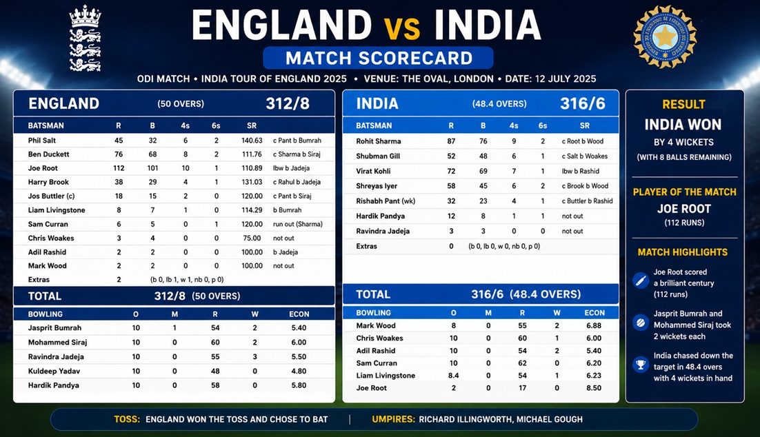England vs India Match Scorecard