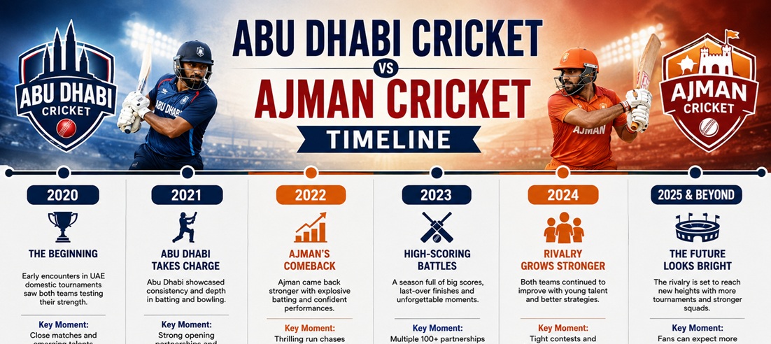 Abu Dhabi Cricket vs Ajman Cricket Timeline