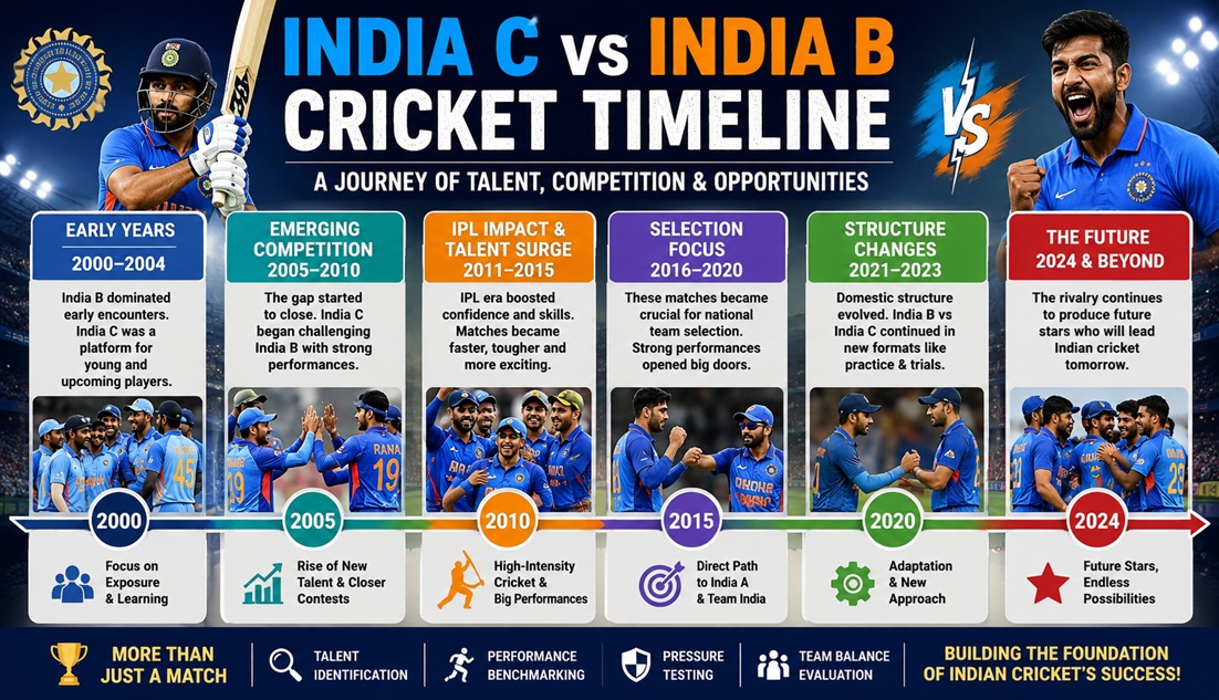 India C vs India B Cricket Timeline