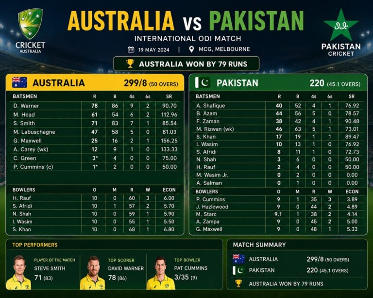 Australia vs Pakistan Match Scorecard